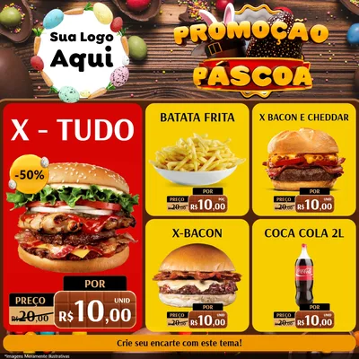Modelo de Rede Social para Feed Facebook com o tema Promoção Páscoa para Hamburgueria
