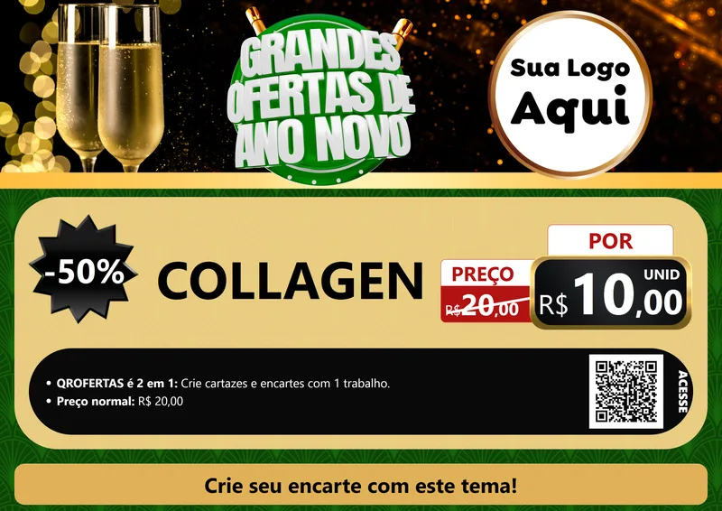 Modelo de Cartaz para Cartaz A4 Horizontal com o tema Grandes Ofertas de Ano Novo para Suplementos alimentares