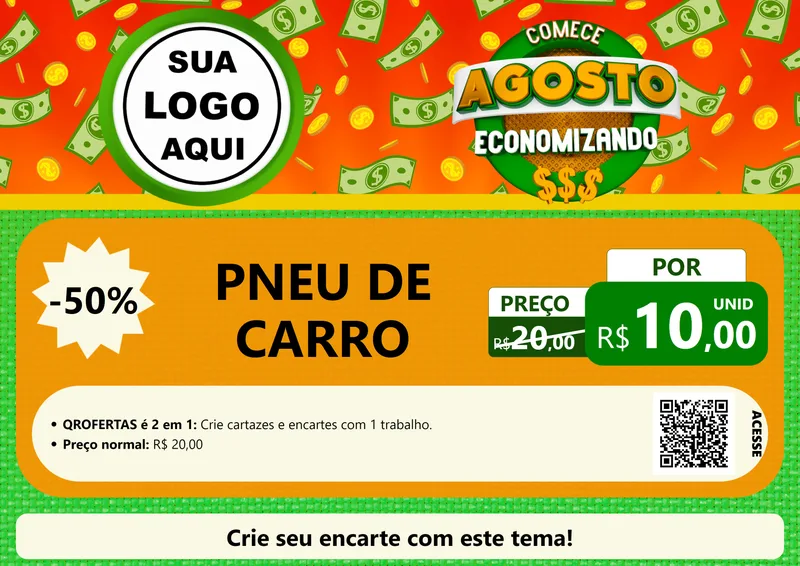 Modelo de Cartaz para Cartaz A4 Horizontal com o tema Comece Agosto Economizando para Auto peças