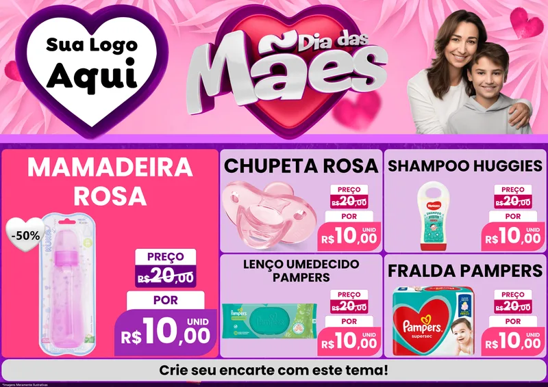 Modelo de Encarte para Encarte A4 Horizontal com o tema Dia das Mães para Bebês
