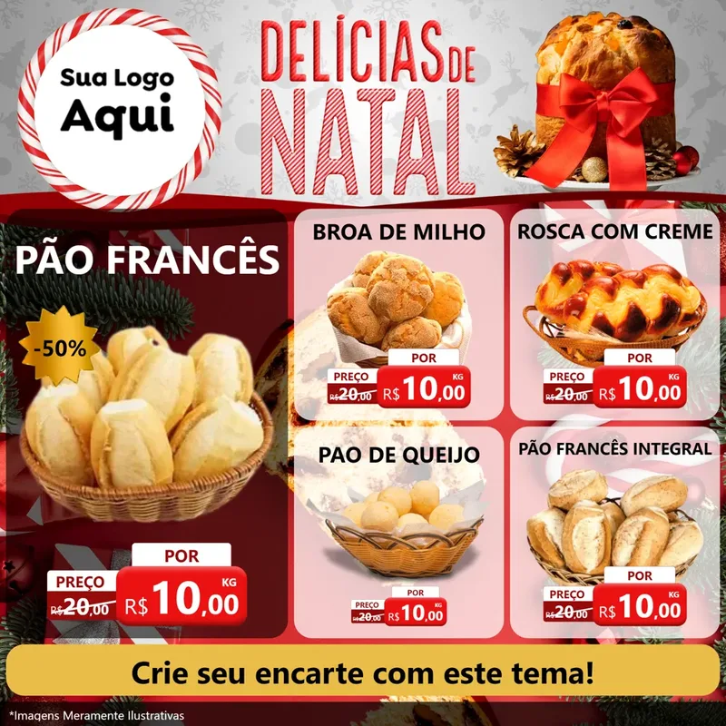 Modelo de Rede Social para Feed Facebook com o tema Delícias de Natal para Padaria