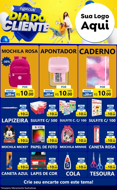 Modelo de Encarte para Encarte Grande com o tema Especial Dia do Cliente para Papelaria