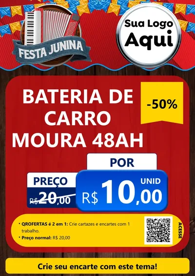 Modelo de Cartaz para Cartaz A4 Vertical com o tema Festa Junina para Baterias Elétricas