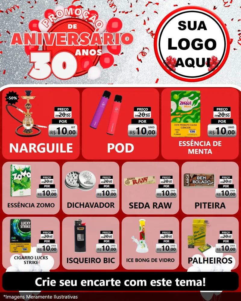 Modelo de Rede Social para Feed Instagram com o tema Promoção de Aniversário - 30 Anos para Tabacaria