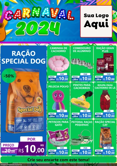 Modelo de Encarte para Encarte A4 Vertical com o tema Carnaval 2027 para Pet Shop