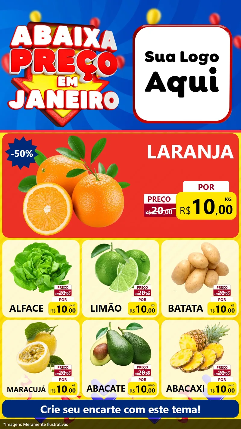 Modelo de Rede Social para Stories com o tema Abaixa Preço em Janeiro para Hortifrúti