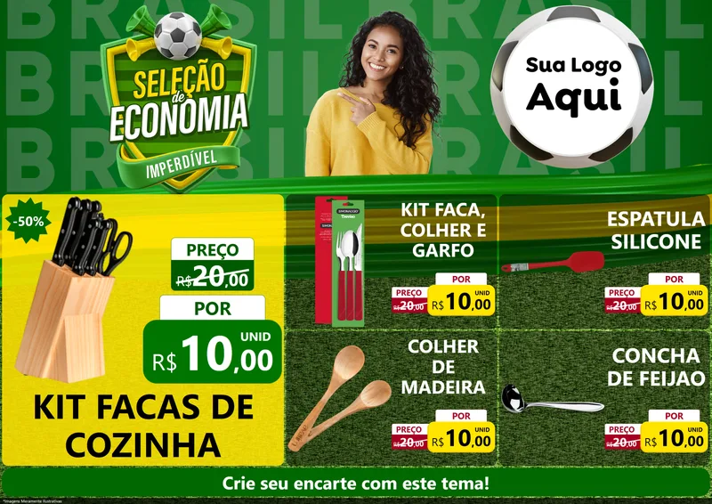 Modelo de Encarte para Encarte A4 Horizontal com o tema Seleção de Economia - Copa para Utilidades Domésticas
