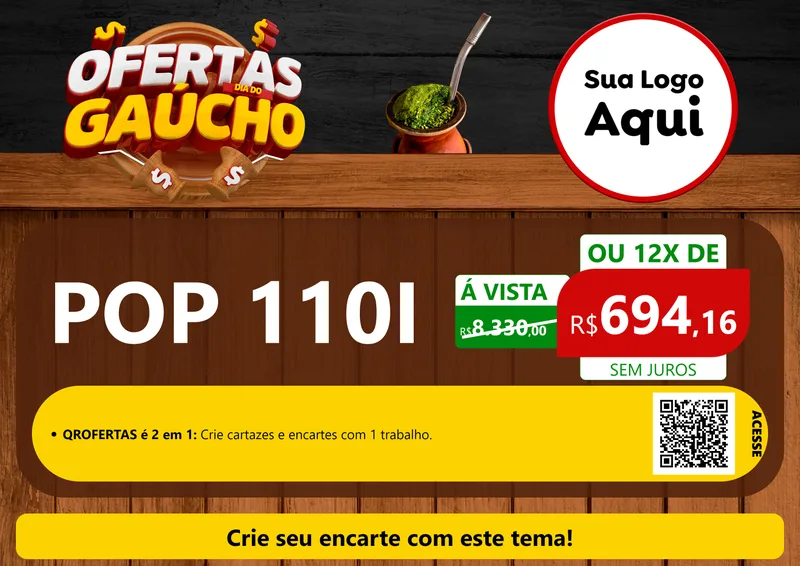 Modelo de Cartaz para Cartaz A4 Horizontal com o tema Ofertas Dia do Gaúcho para Concessionaria de Motos
