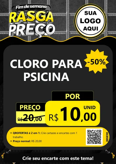 Modelo de Cartaz para Cartaz A4 Vertical com o tema Fim de Semana Rasga Preço para Produtos para Piscina