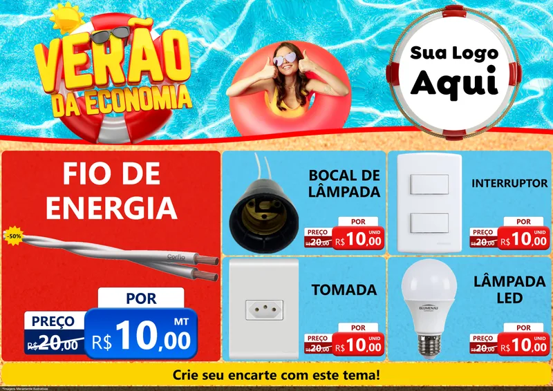 Modelo de Encarte para Encarte A4 Horizontal com o tema Verão da Economia para Materiais Elétricos
