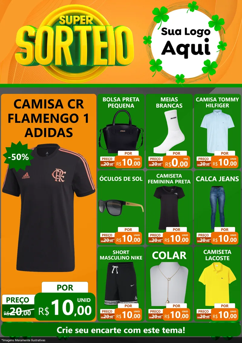 Modelo de Encarte para Encarte A4 Vertical com o tema Super Sorteio para Roupas e acessórios