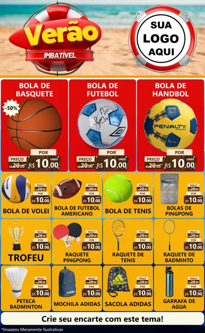 Modelo de Encarte para Encarte Grande com o tema Verão Imbatível para Artigos Esportivos