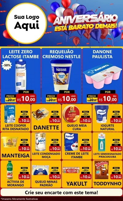 Modelo de Encarte para Encarte Grande com o tema Aniversário para Frios e Laticínios