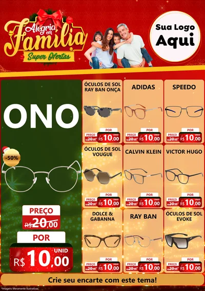 Modelo de Encarte para Encarte A4 Vertical com o tema Alegria em Família Super Ofertas - Natal para Óticas
