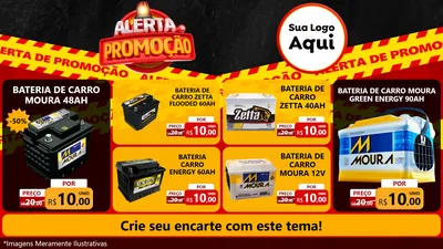 Modelo de TV para TV Horizontal com o tema Alerta de Promoção para Baterias Elétricas