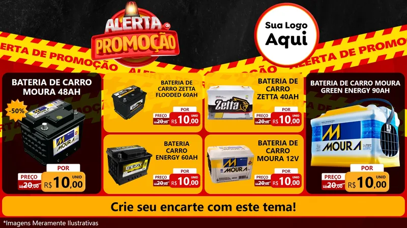 Modelo de TV para TV Horizontal com o tema Alerta de Promoção para Baterias Elétricas