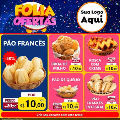 Modelo de Rede Social para Feed Facebook com o tema Folia de Ofertas para Padaria