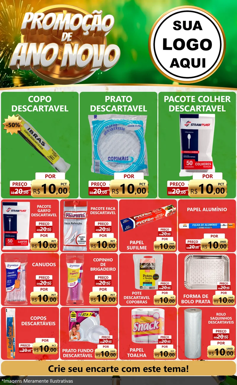 Modelo de Encarte para Encarte Grande com o tema Promoção de Ano Novo para Embalagens