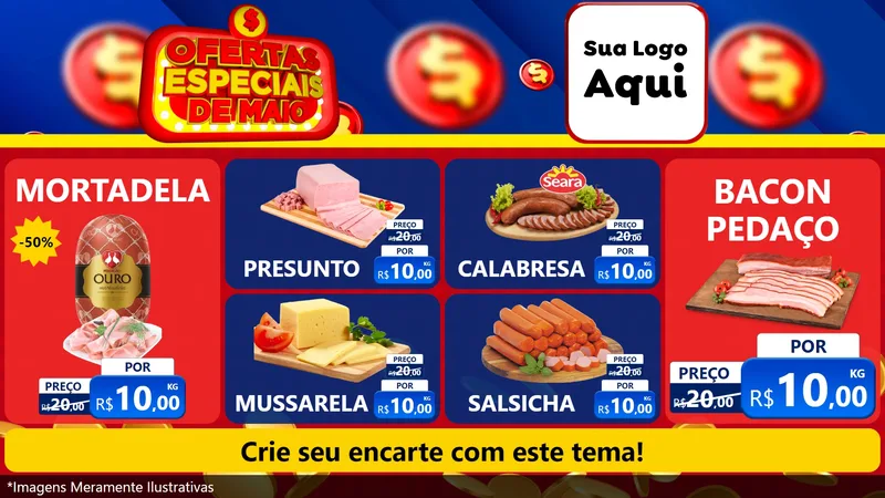 Modelo de TV para TV Horizontal com o tema Ofertas Especiais de Maio para Frios e Laticínios
