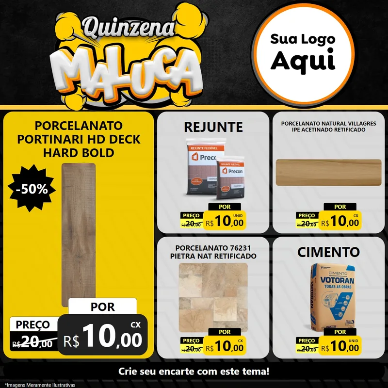 Modelo de Rede Social para Feed Facebook com o tema Quinzena Maluca para Pisos e revestimentos