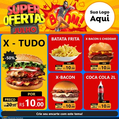 Modelo de Rede Social para Feed Facebook com o tema Super Ofertas Julho para Hamburgueria