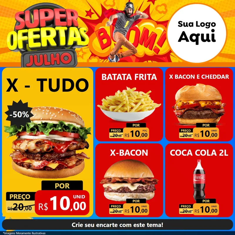 Modelo de Rede Social para Feed Facebook com o tema Super Ofertas Julho para Hamburgueria
