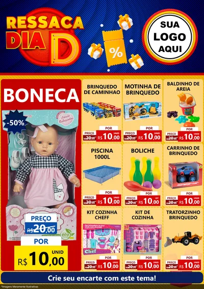 Modelo de Encarte para Encarte A4 Vertical com o tema Ressaca Dia D para Brinquedos
