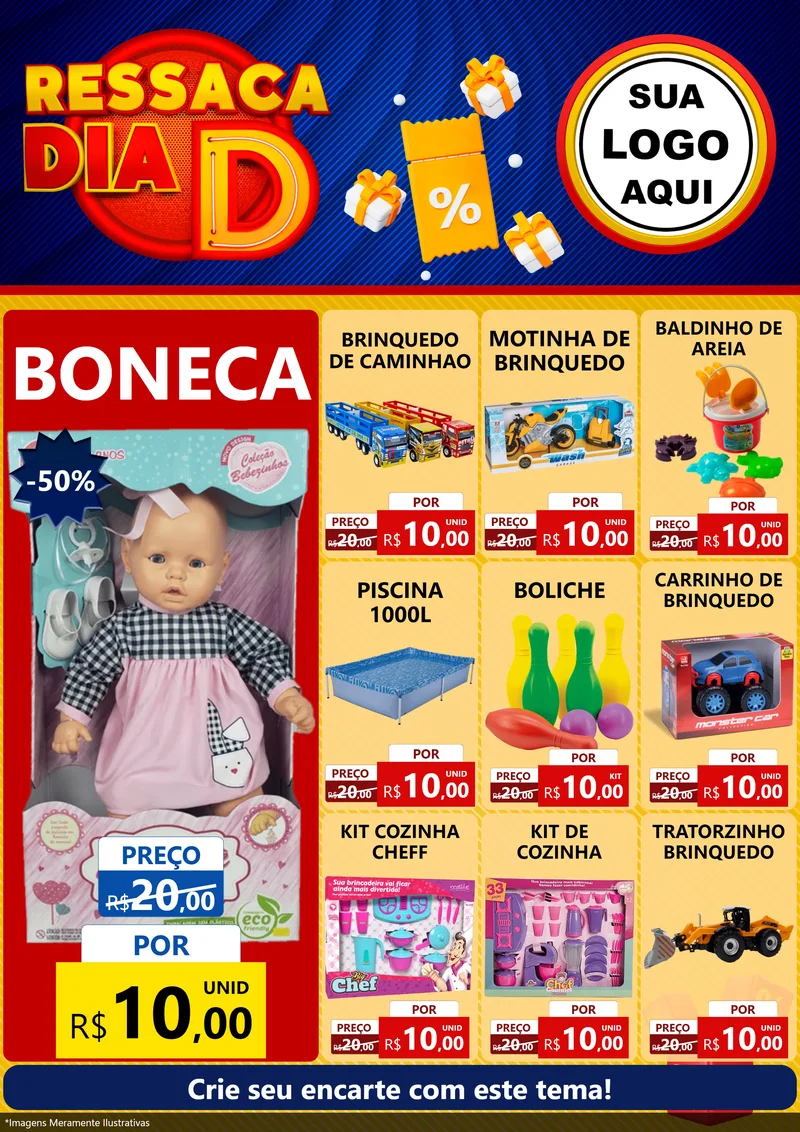 Modelo de Encarte para Encarte A4 Vertical com o tema Ressaca Dia D para Brinquedos