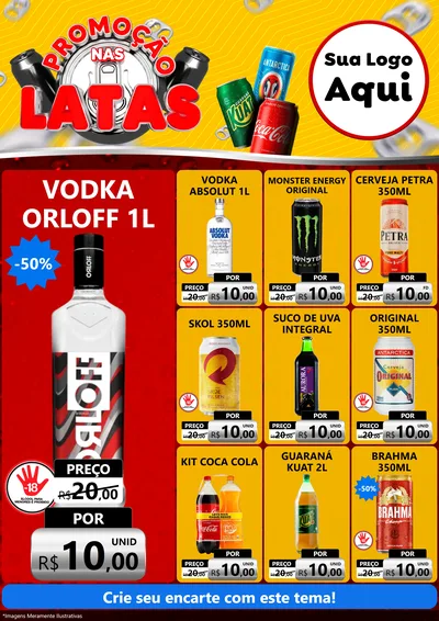 Modelo de Encarte para Encarte A4 Vertical com o tema Promoção nas Latas para Distribuidora de bebidas