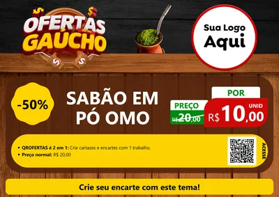 Modelo de Cartaz para Cartaz A4 Horizontal com o tema Ofertas Dia do Gaúcho para Produtos de Limpeza