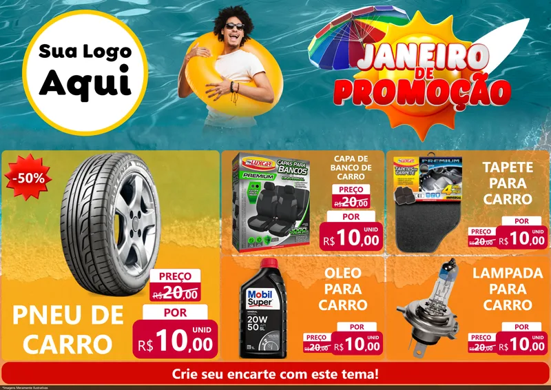 Modelo de Encarte para Encarte A4 Horizontal com o tema Janeiro de Promoção para Auto peças