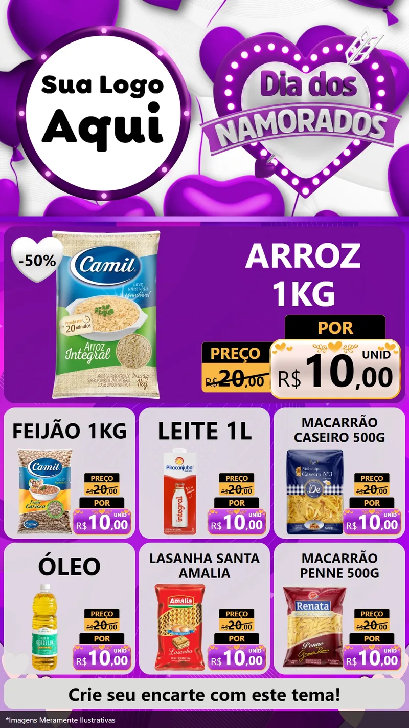 Modelo de Rede Social para Stories com o tema Dia dos Namorados para Supermercado