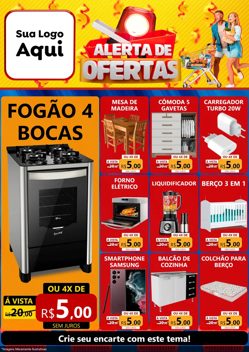 Modelo de Encarte para Encarte A4 Vertical com o tema Alerta de Ofertas para Móveis e Eletro