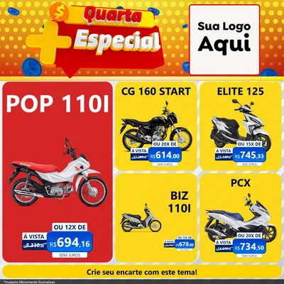 Modelo de Rede Social para Feed Facebook com o tema Quarta Mais Especial para Concessionaria de Motos