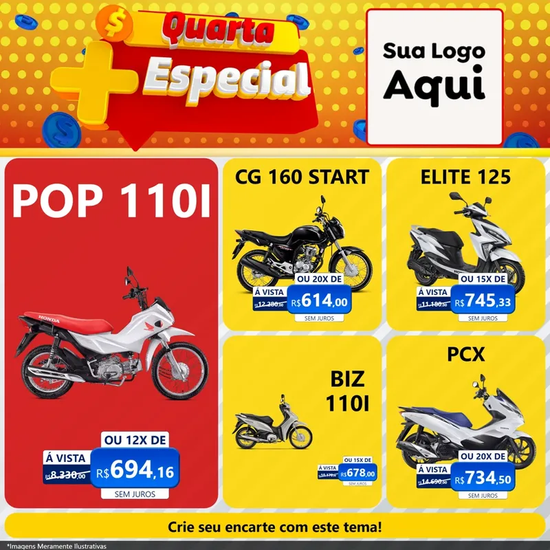 Modelo de Rede Social para Feed Facebook com o tema Quarta Mais Especial para Concessionaria de Motos