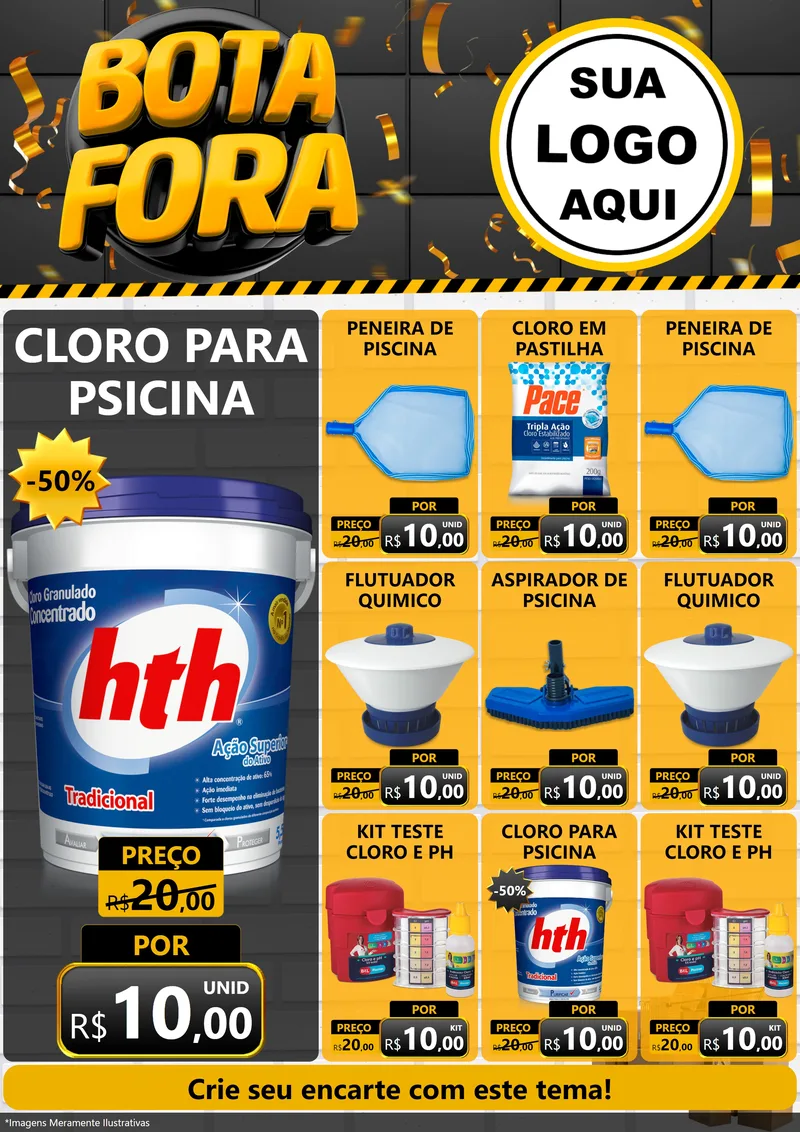 Modelo de Encarte para Encarte A4 Vertical com o tema Bota Fora para Produtos para Piscina