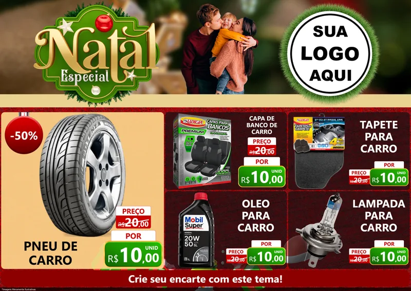 Modelo de Encarte para Encarte A4 Horizontal com o tema Natal Especial para Auto peças