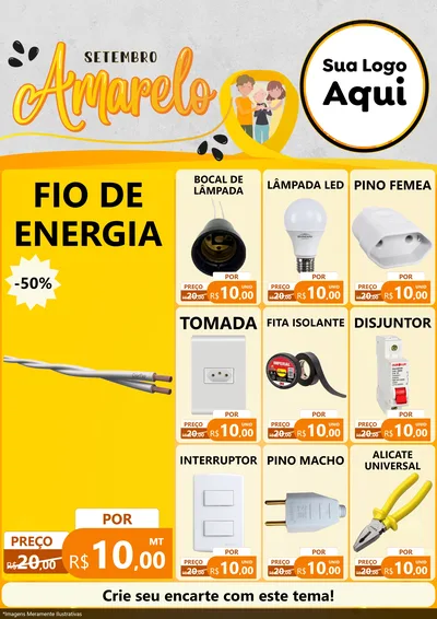 Modelo de Encarte para Encarte A4 Vertical com o tema Setembro Amarelo para Materiais Elétricos