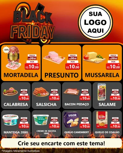 Modelo de Rede Social para Feed Instagram com o tema Black Friday para Frios e Laticínios