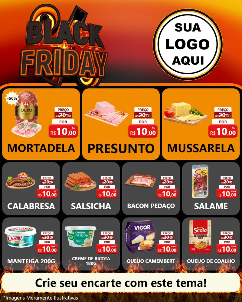Modelo de Rede Social para Feed Instagram com o tema Black Friday para Frios e Laticínios