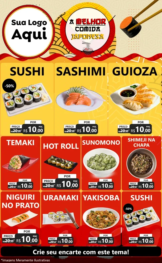 Modelo de Encarte para Encarte Grande com o tema A Melhor Comida Japonesa para Comida japonesa