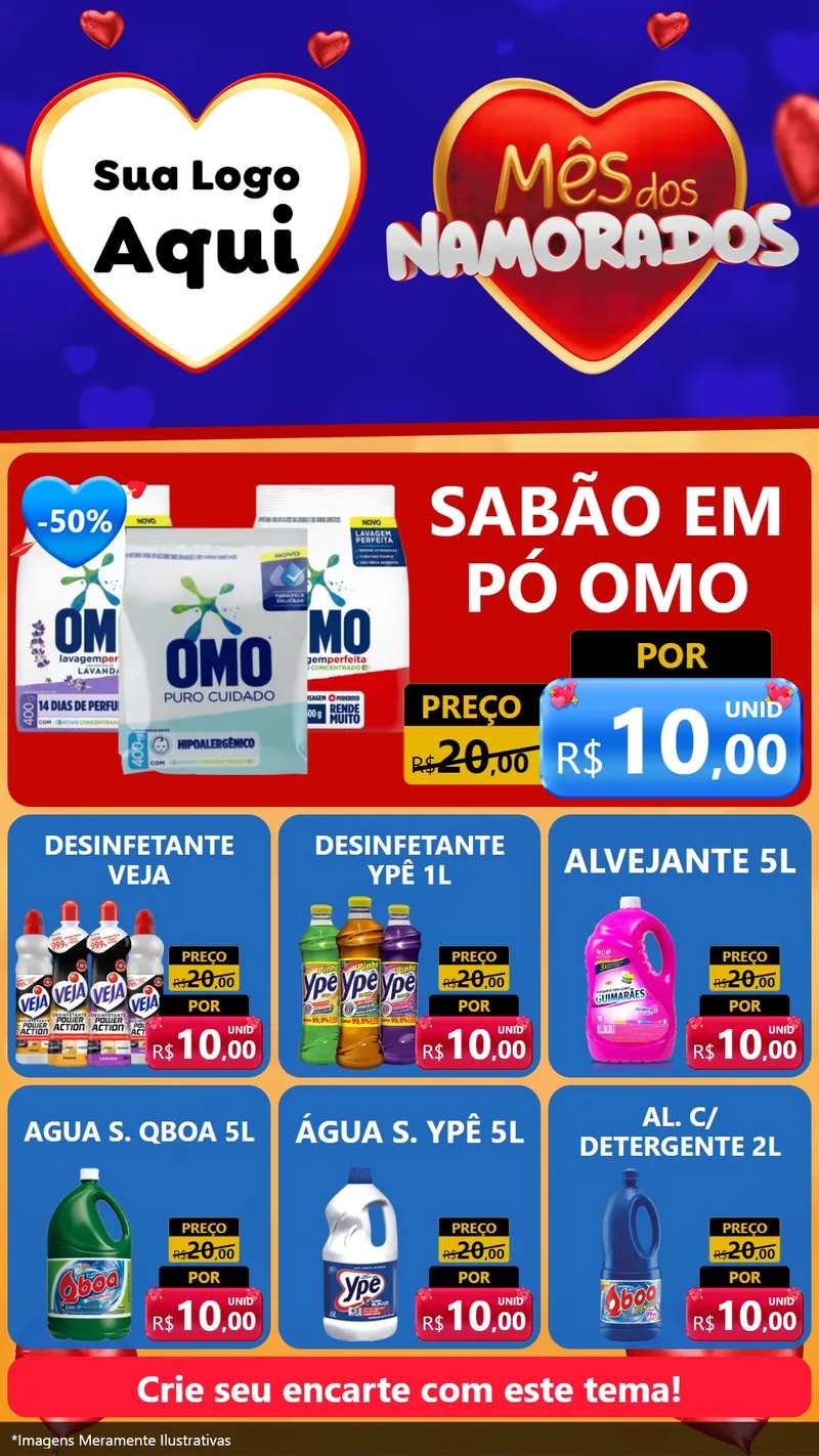 Modelo de Rede Social para Stories com o tema Mês dos Namorados para Produtos de Limpeza