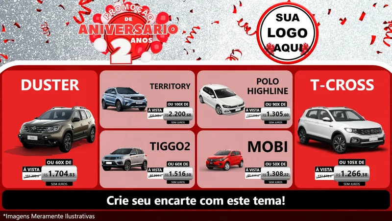 Modelo de TV para TV Horizontal com o tema Promoção de Aniversário - 2 Anos para Concessionaria de Carros