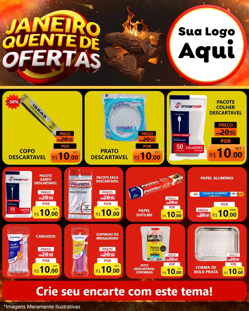 Modelo de Rede Social para Feed Instagram com o tema Janeiro Quente de Ofertas para Embalagens