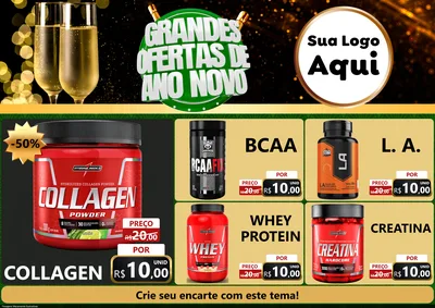 Modelo de Encarte para Encarte A4 Horizontal com o tema Grandes Ofertas de Ano Novo para Suplementos alimentares