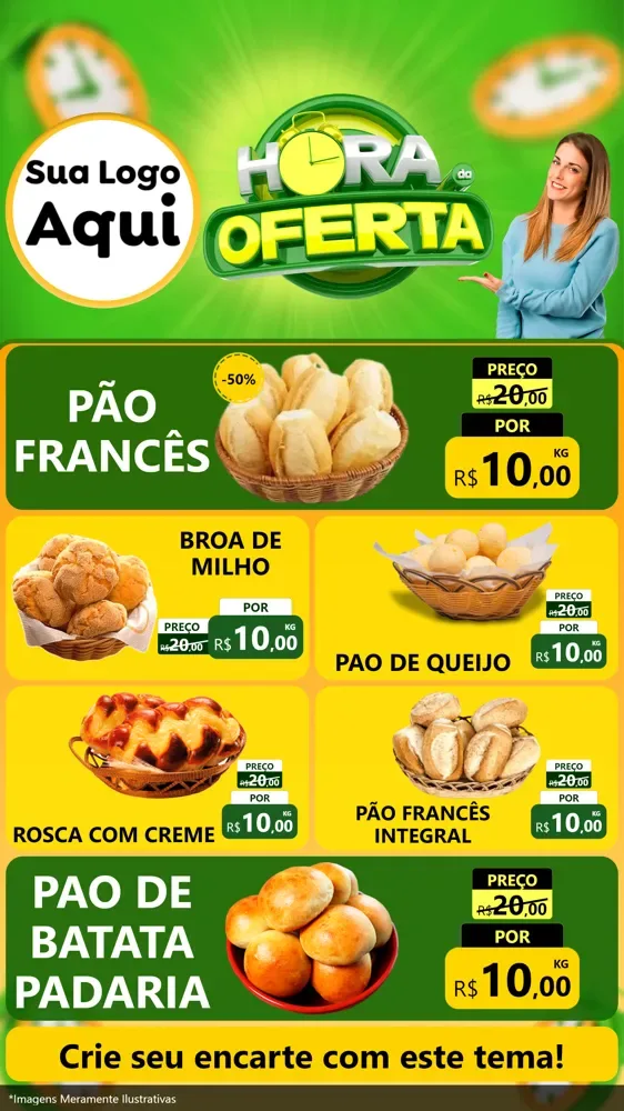 Modelo de TV para TV Vertical com o tema Hora da Oferta para Padaria