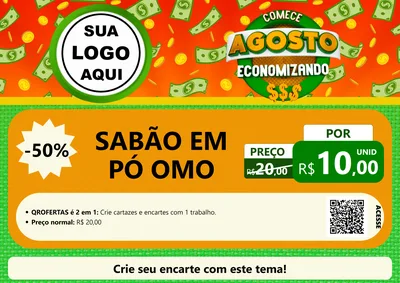 Modelo de Cartaz para Cartaz A4 Horizontal com o tema Comece Agosto Economizando para Produtos de Limpeza