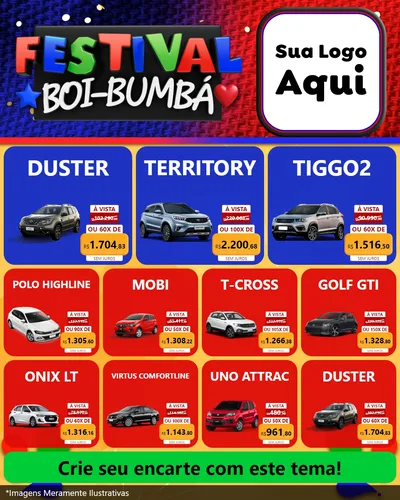 Modelo de Rede Social para Feed Instagram com o tema Festival Boi-Bumbá para Concessionaria de Carros