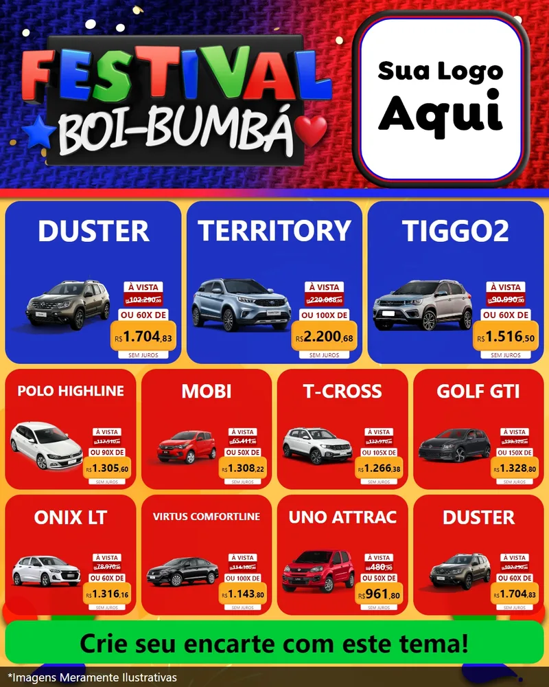 Modelo de Rede Social para Feed Instagram com o tema Festival Boi-Bumbá para Concessionaria de Carros