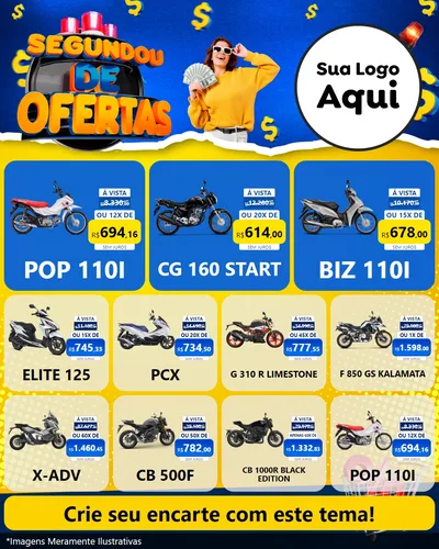 Modelo de Rede Social para Feed Instagram com o tema Segundou de Ofertas para Concessionaria de Motos